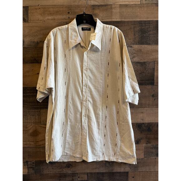 Gachu by KBB, Tan/ Natural Linen Button Up, Short Sleeve, Men Size XL - Picture 6 of 9